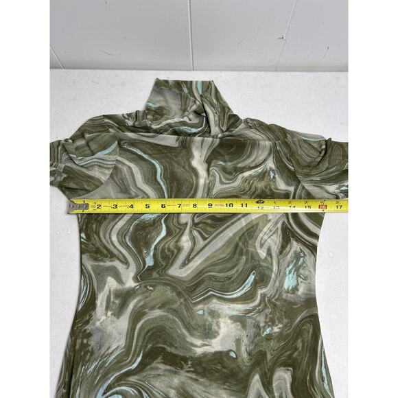 AFRM LOS ANGELES Marni Turtleneck Long Sleeve Mesh Dress In Sage Swirl Size M - Picture 6 of 6